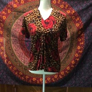 Cute Colorful Red & Gold Floral Top by Grace (M)